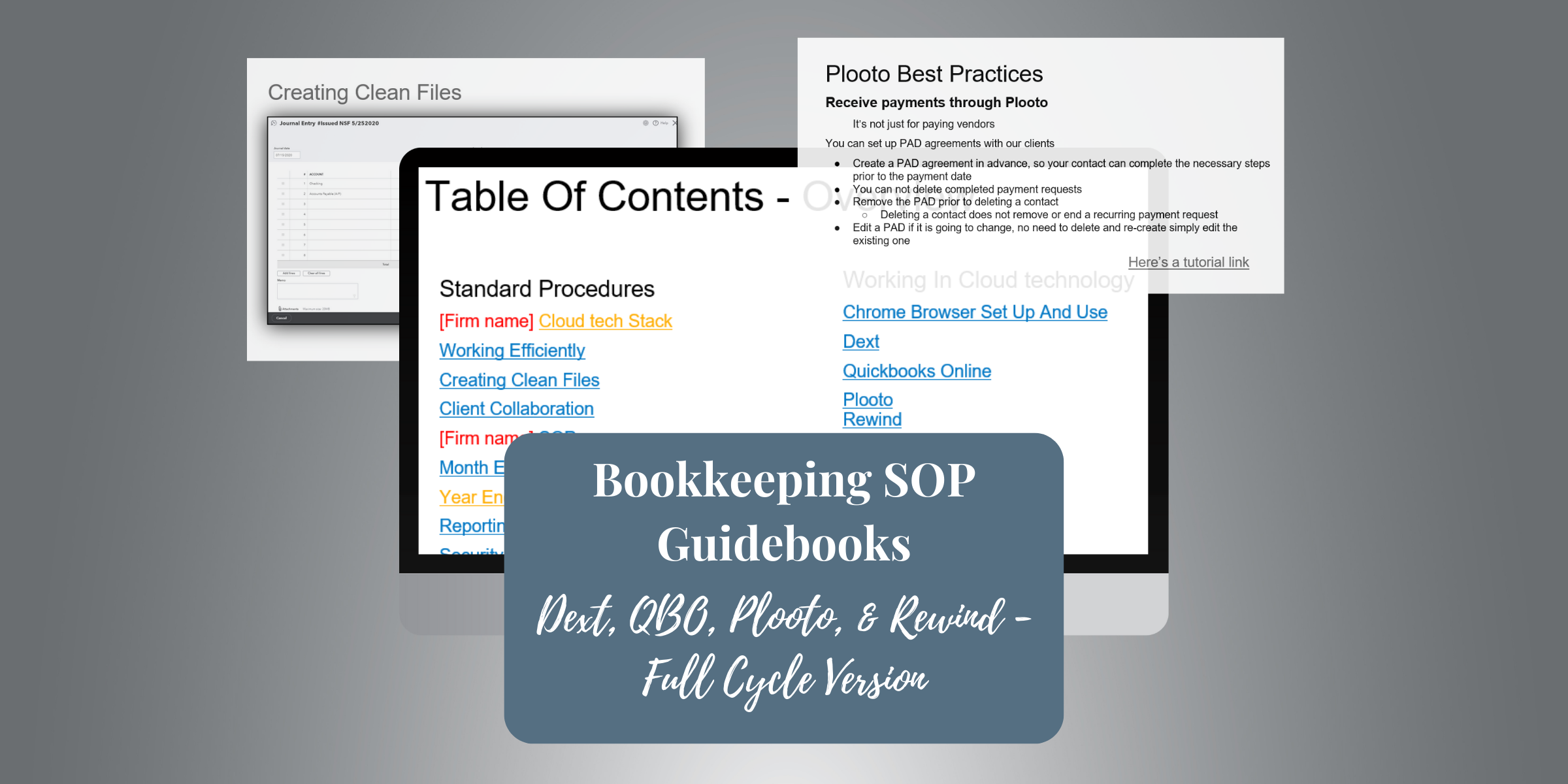 Bookkeeping Standard Operating Processes Guidebooks Dext, QBO, Plooto and Rewind - Full Cycle Version